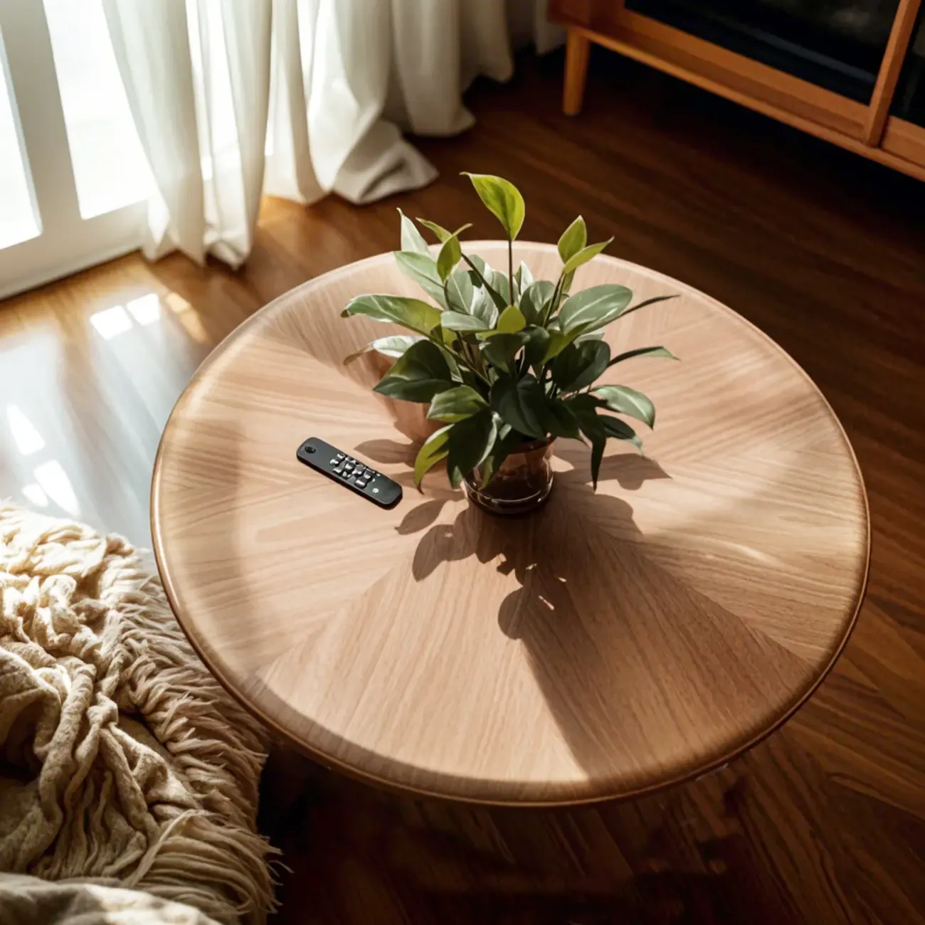 Nesting Brown Wood Round Black Steel Base Coffee Table