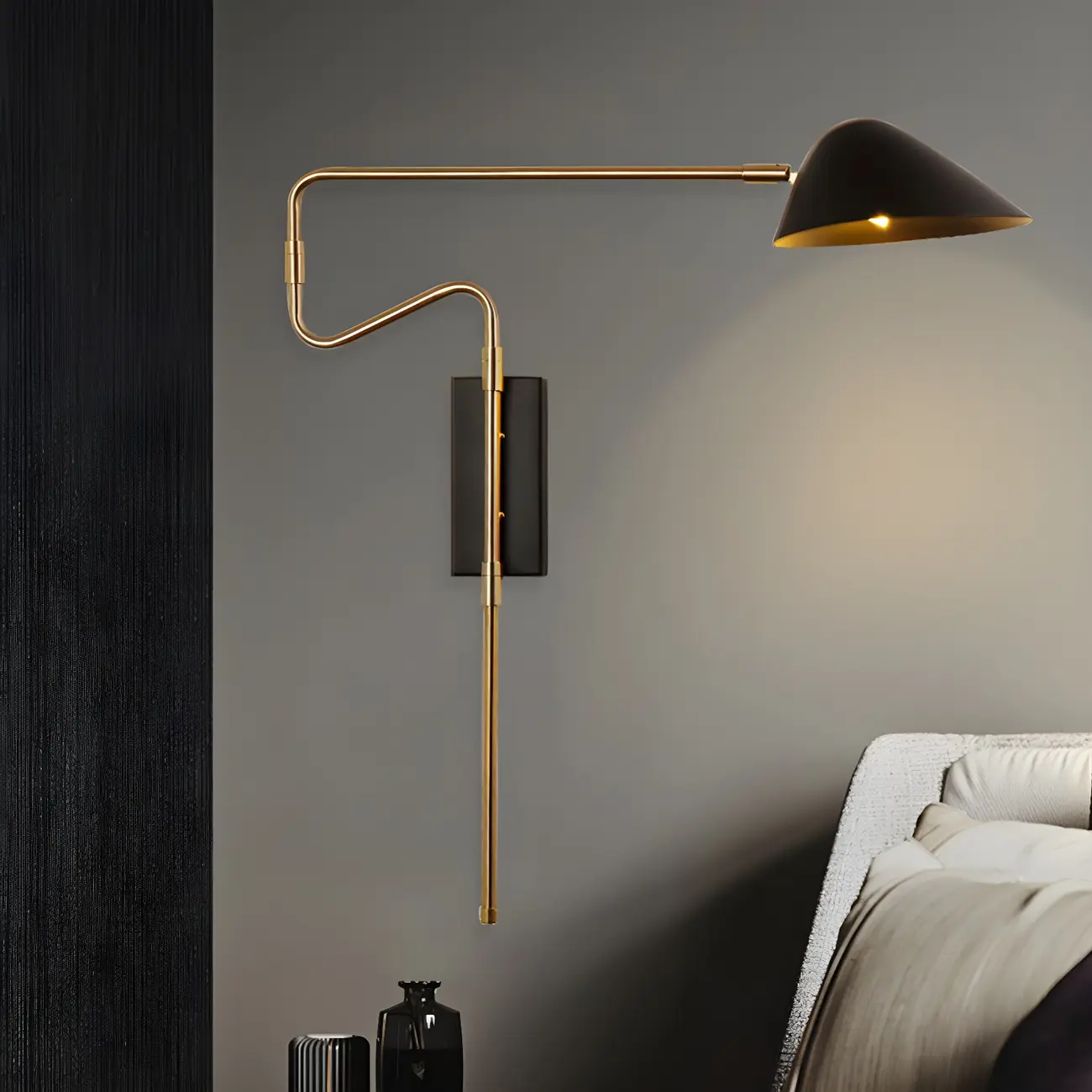 Modern Black Shade Brass Swing Arm Wall Light