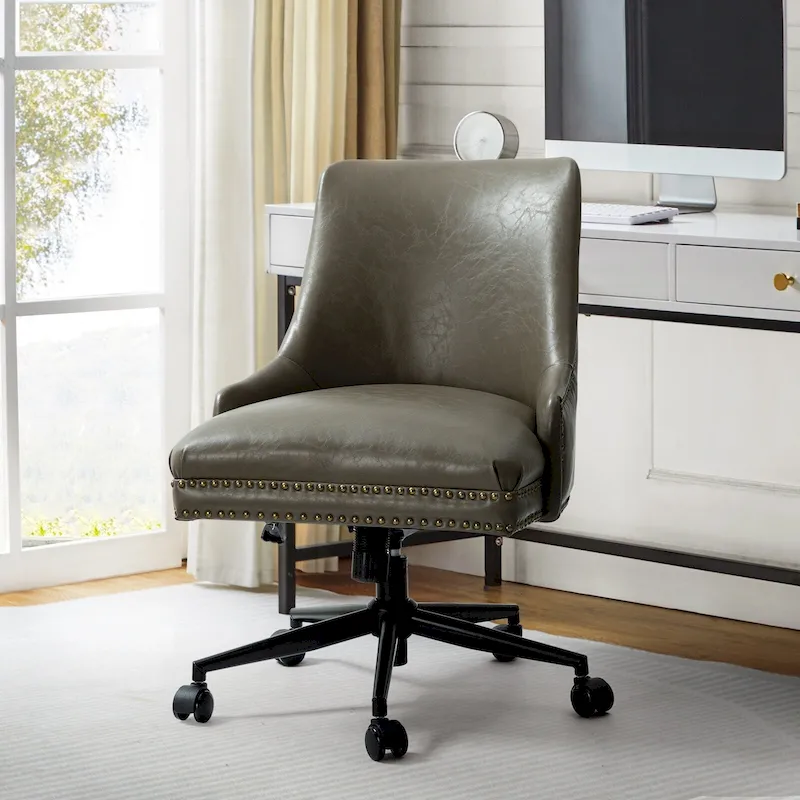 Faux Leather Swivel Office Chair - Mid-Back with Nailhead Trim - 250 lbs Capacity