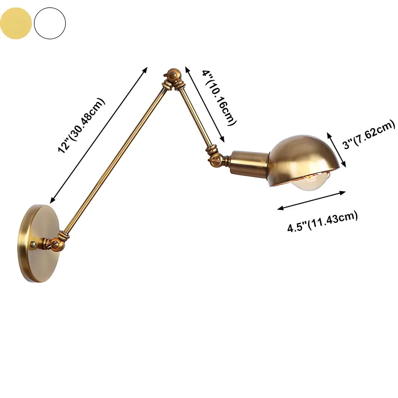 Gold and White Dome Swing Arm Wall Light