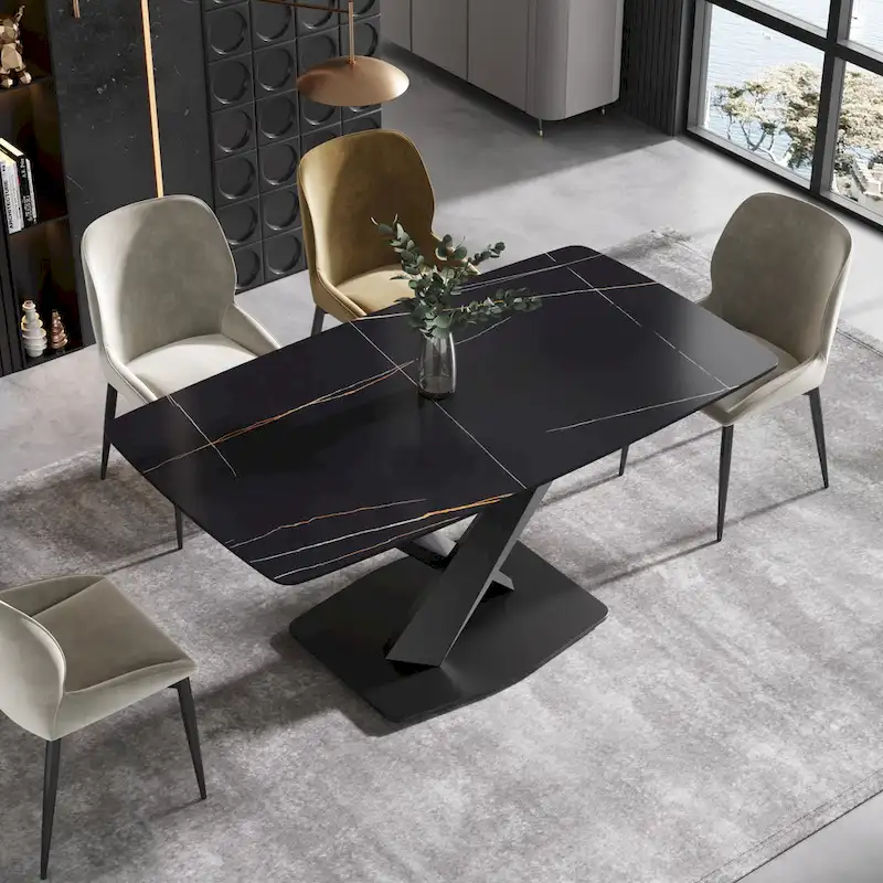63 Modern Dining TableSintered Stone Tabletop with Black Base