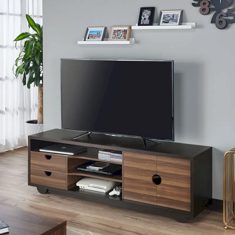 Kuutti Contemporary Brown 63-inch Multi-functional Storage TV Console by Strick & Bolton