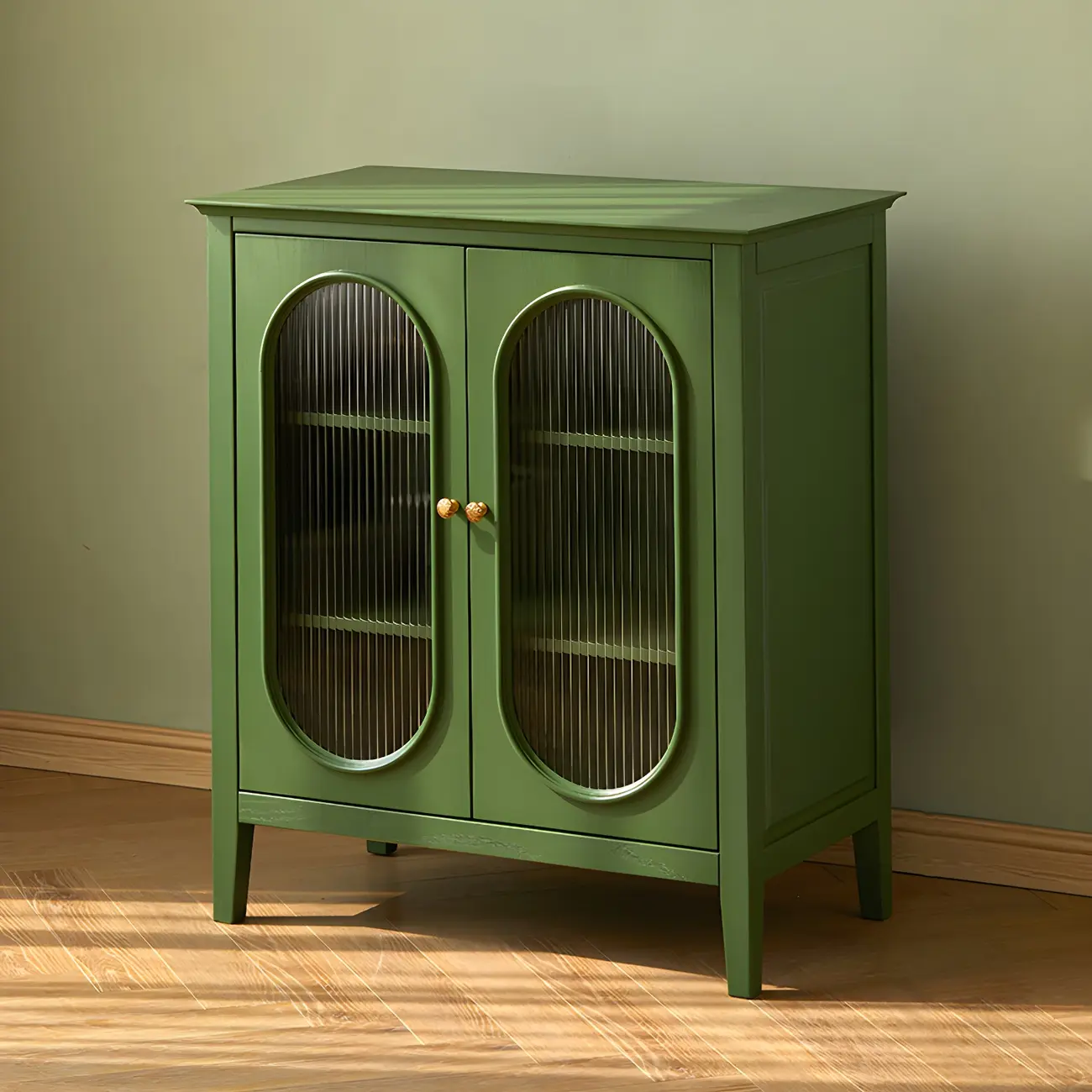 Glass Doors Modern White Oak Wood China Cabinet