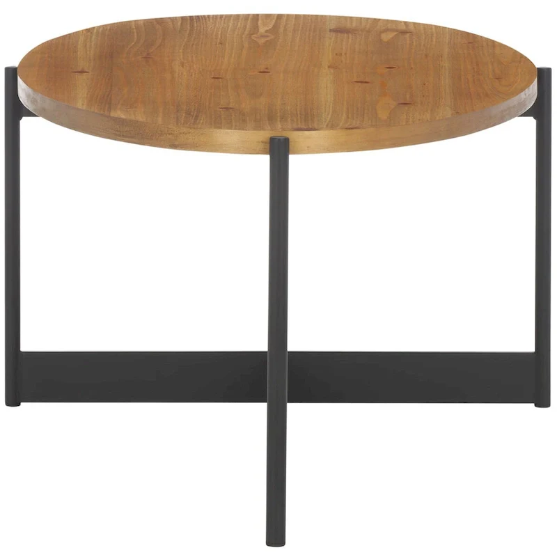 Oval Coffee Table with Fir Wood Top and Metal Base - 48.8