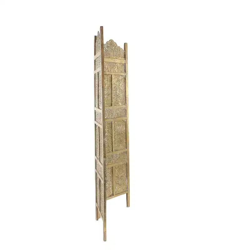 Traditional Intricate Carved Room Divider Screen Gold - Olivia & May