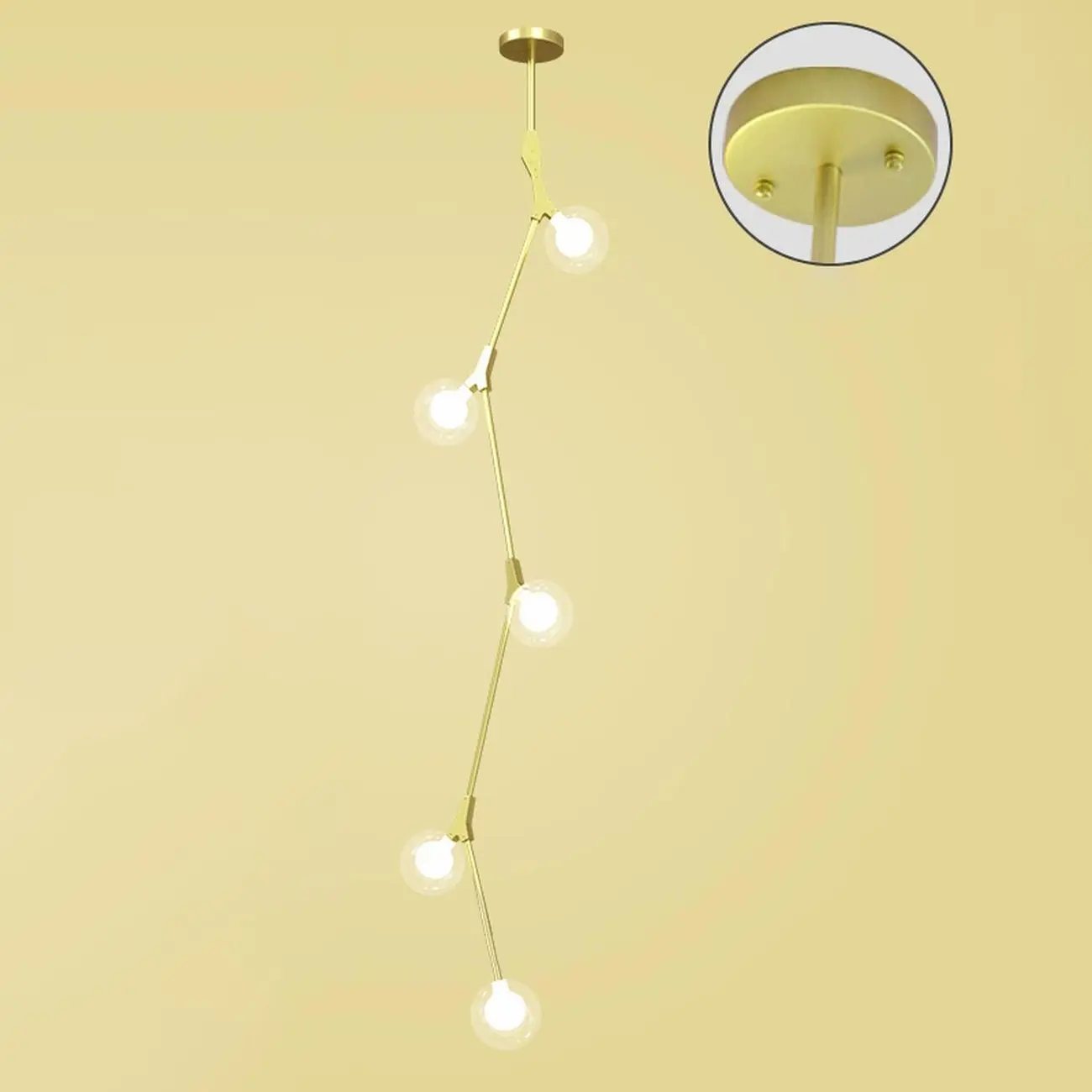 Modern Gold Branch Globe Glass Downrod Stairwell Chandelier