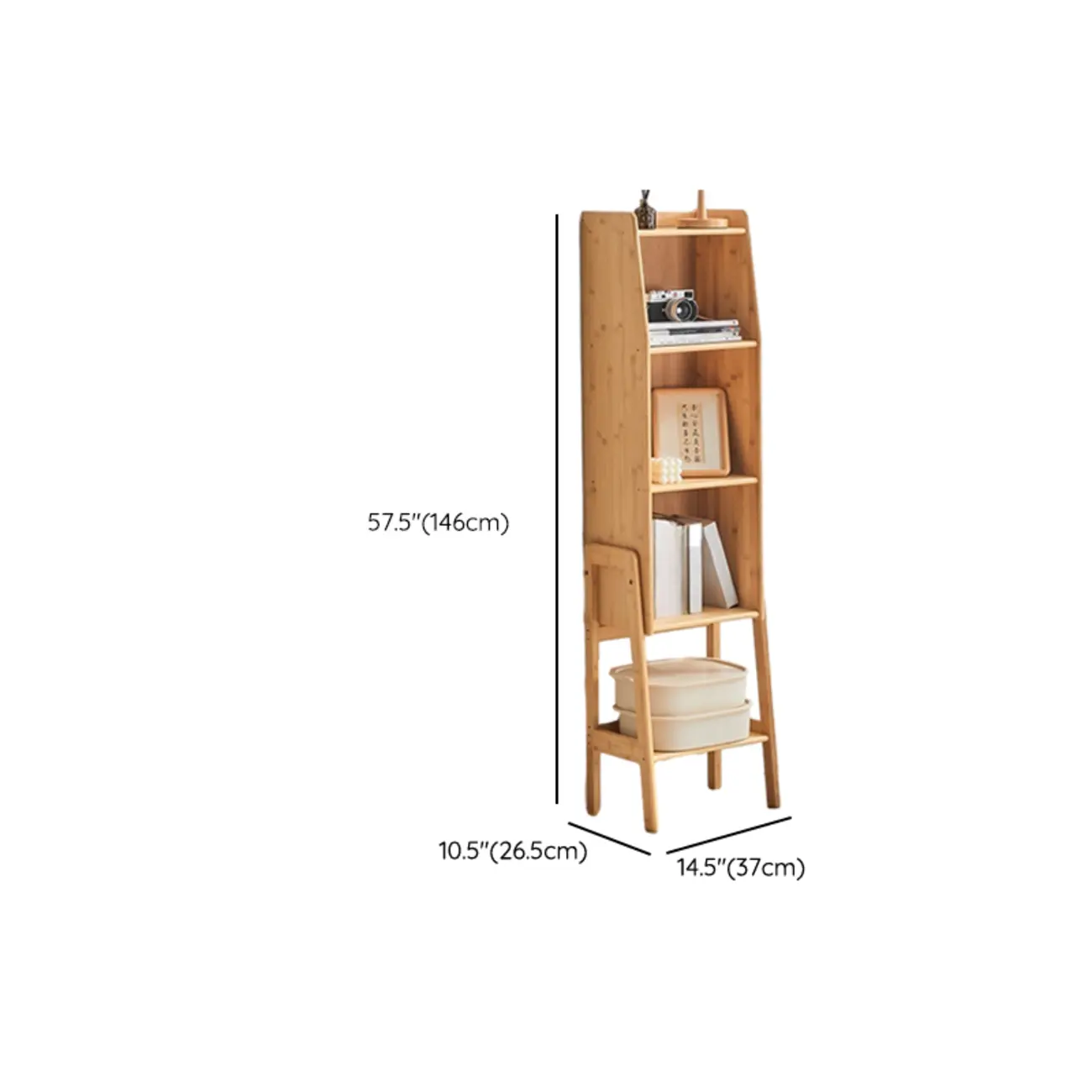 Antique Modern Wood Narrow Ladder Bookcase