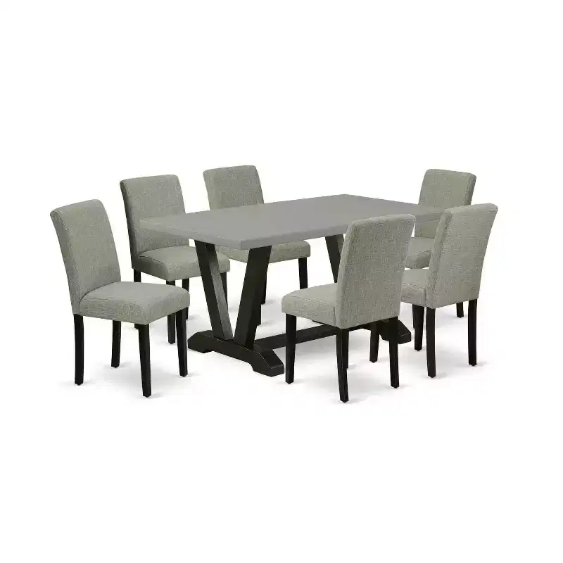 HomeStock 7-Pc Rectangle Natural Oak Finish Solid Wood Top Dining Table with 6 Chairs