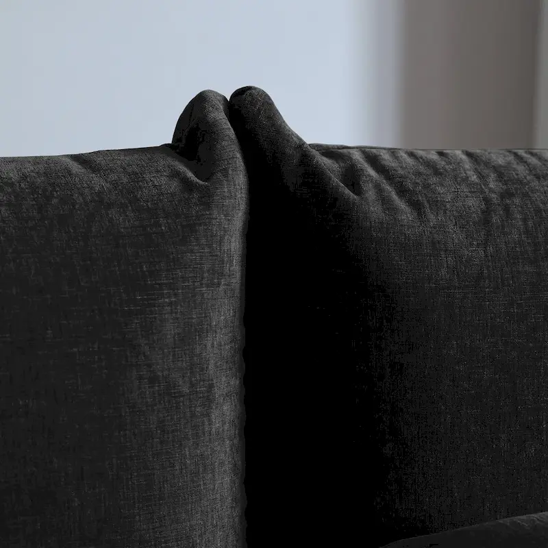 Modern Black Chenille Sectional Sofa Comfy Modular Couch with Ottoman