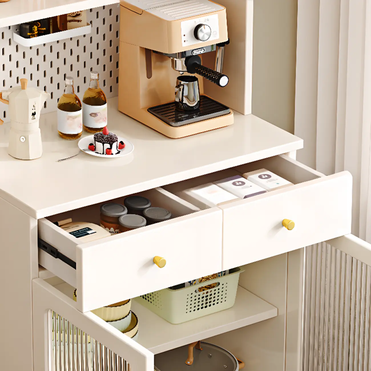 Freestanding Wooden Open Display Buffet Cabinet with Drawer