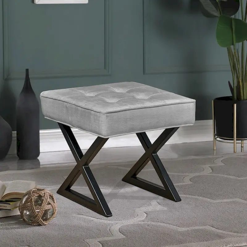 Textured Velvet Ottoman Vanity Stool 18X18X17