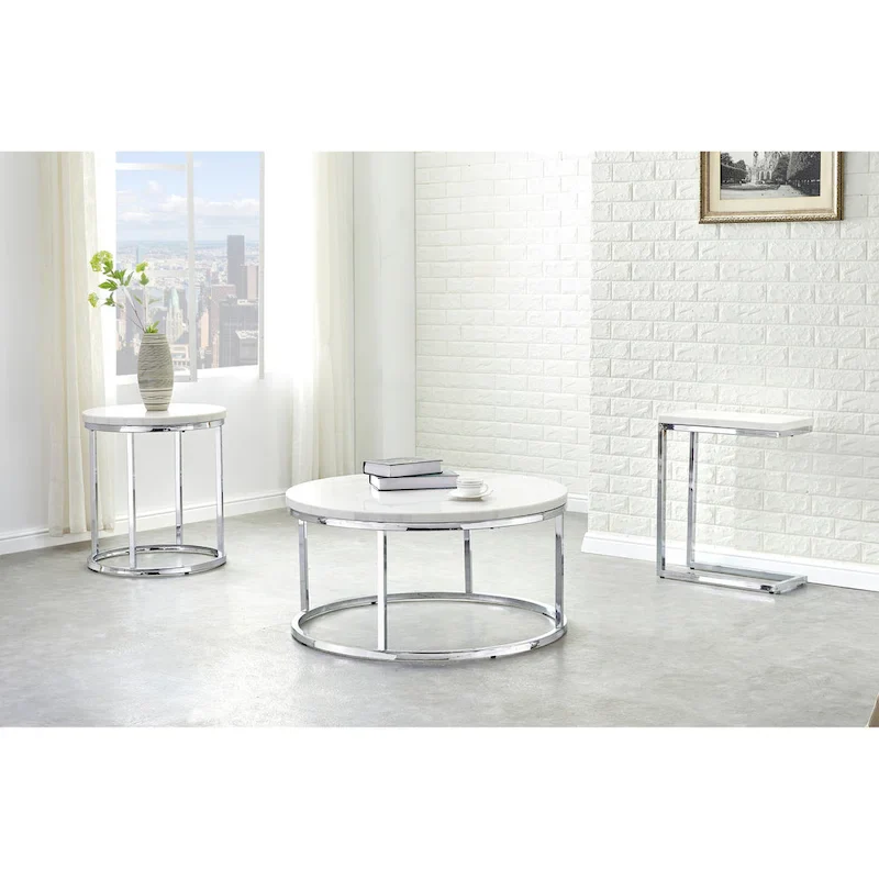 Steve Silver Eden White Marble Top Round Side Table