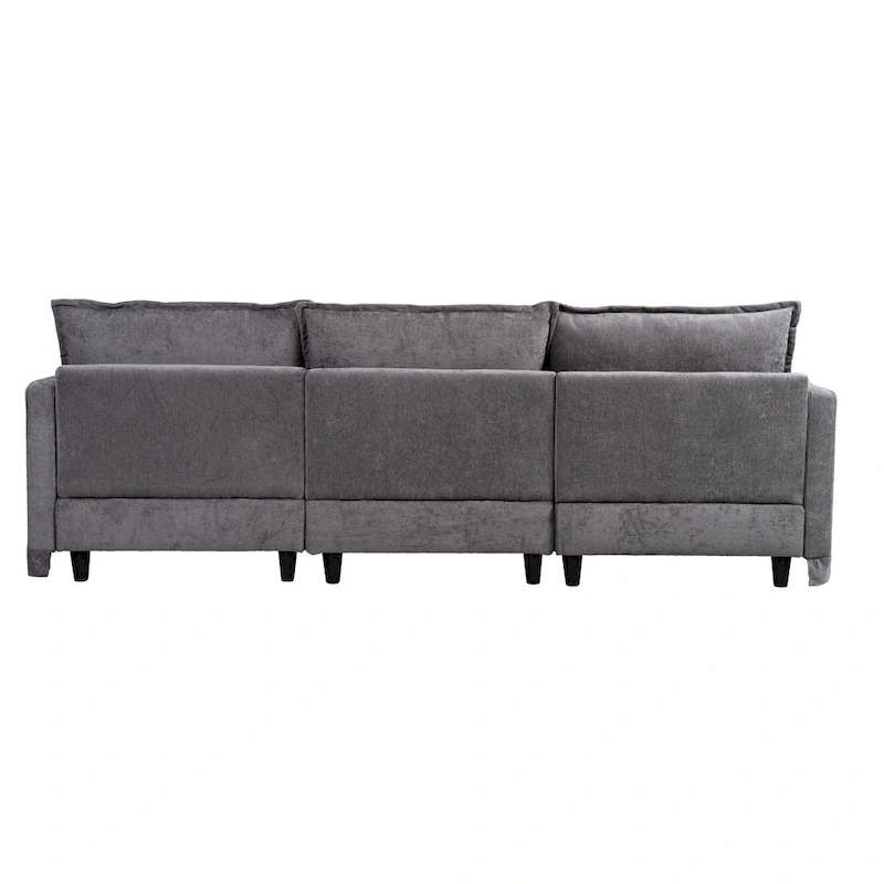 93.31 Faux Linen Modular Sectional Sofa with Movable Ottoman, Solid Wood Frame, and High-Resilience Foam Cushions