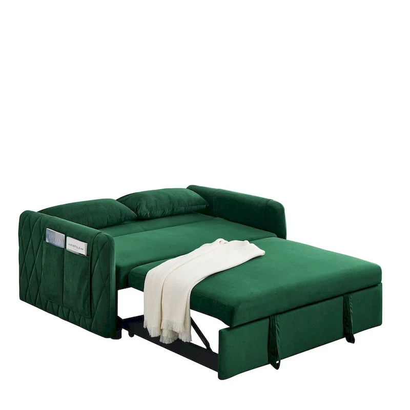55  Modern Convertible Sofa Bed with 2 Detachable Arm Pockets