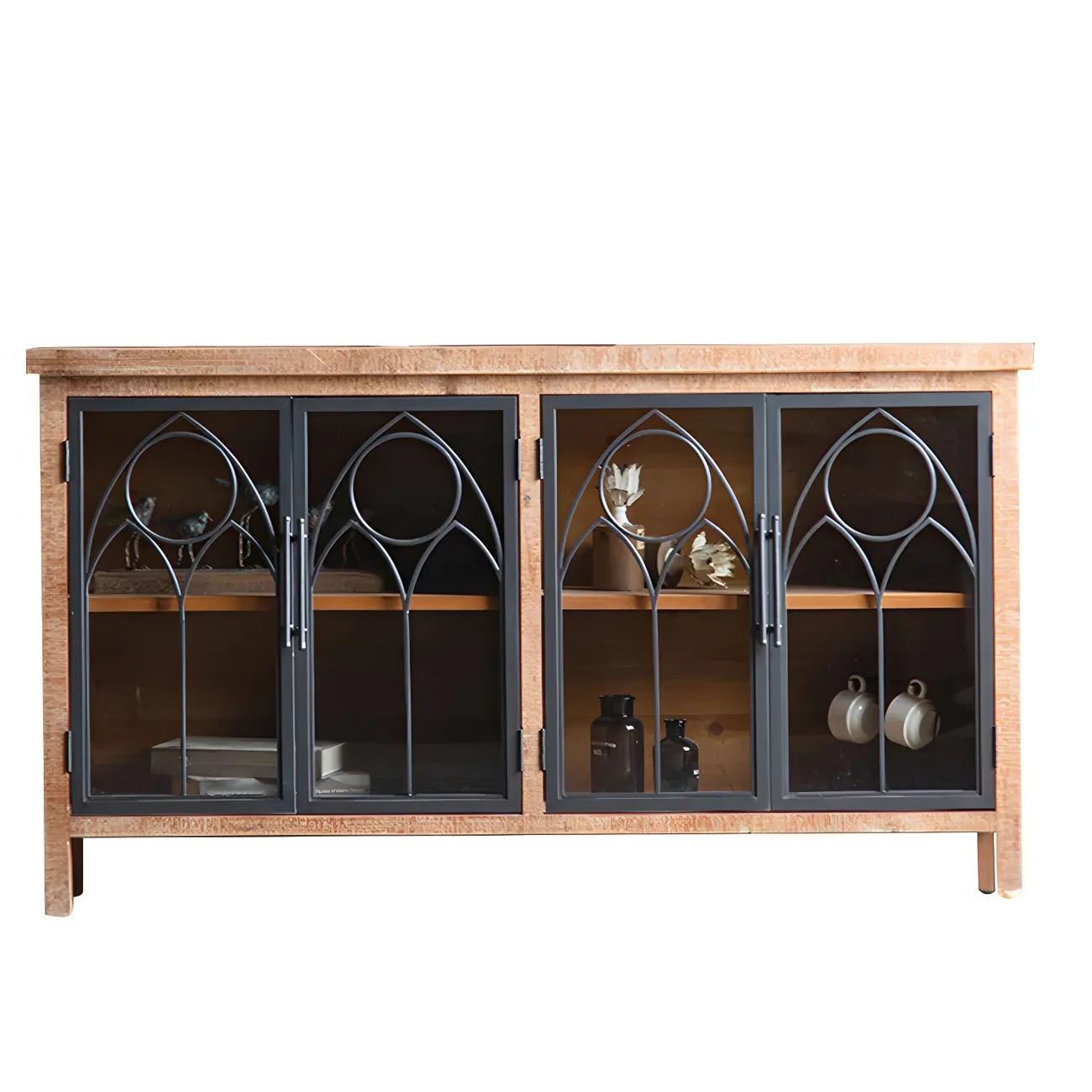 Classic 2-Drawer Brown Medium Wood Glass China Cabinet