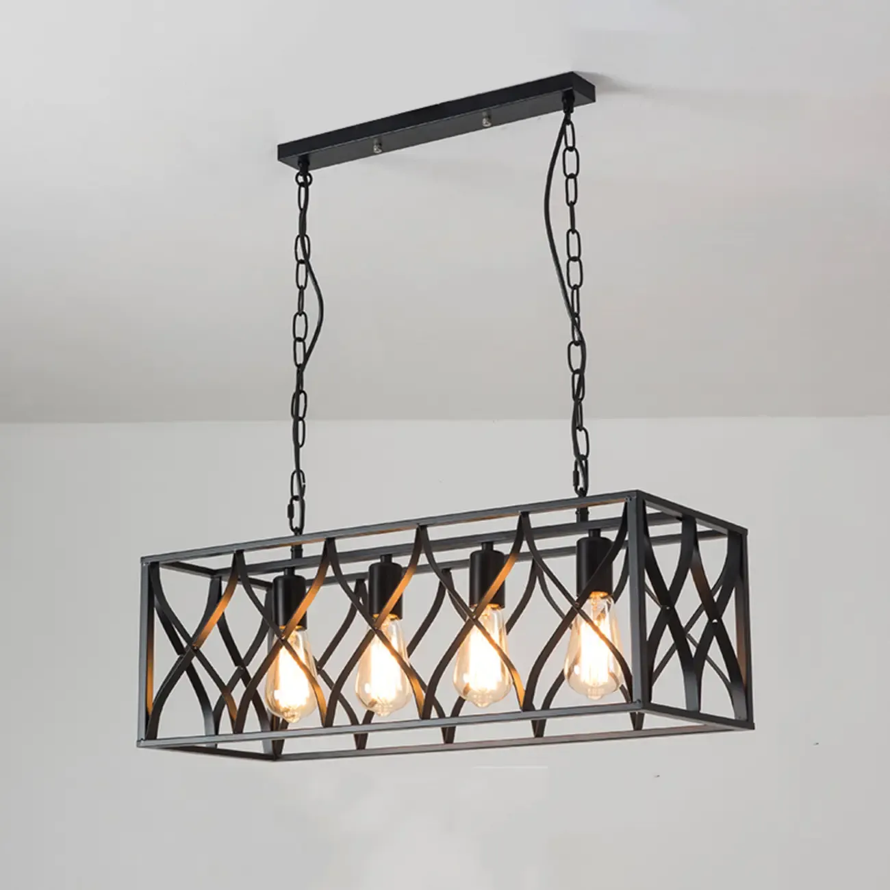 Industrial Rectangle Black 4-Light Kitchen Island Light