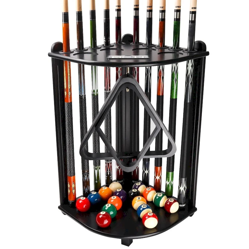 GSE 10-Pool Cue Wooden Corner-Style Billiard Pool Cue Rack. Floor Stand Pool Cue Stick Holder