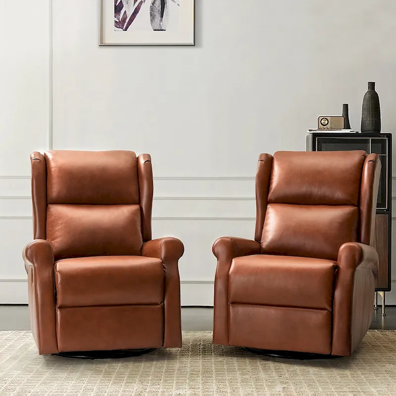 Faux Leather Swivel Nursery Recliners (Metal Base) — Set of 2