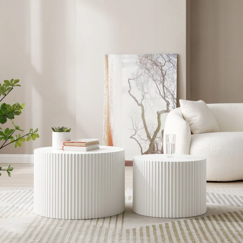 Modern Farmhouse Round Accent Nesting Side Coffee Table Set (Set of 2)