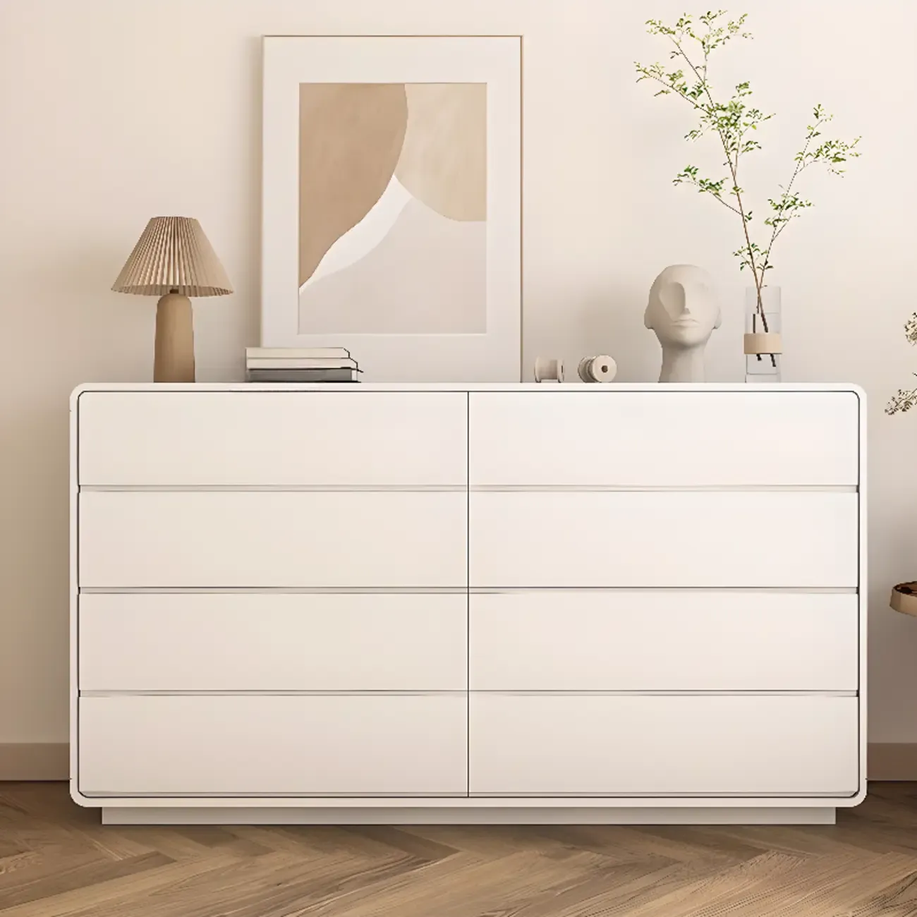 Elegant Pine Wood Double Dresser with Large Storage for Bedroom