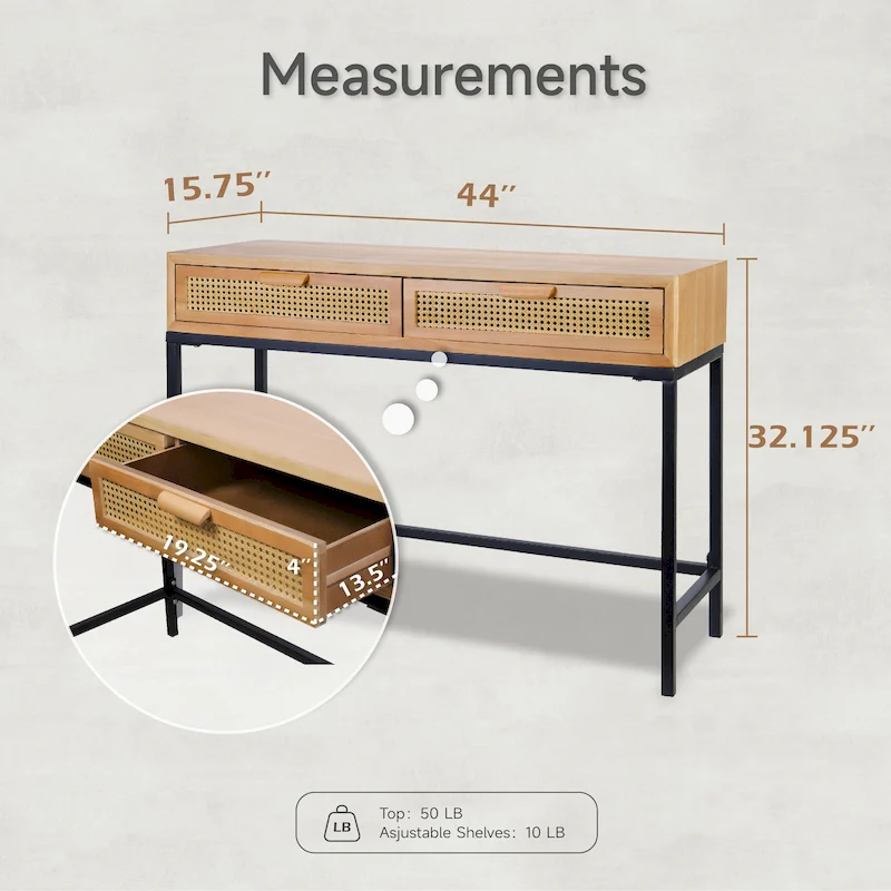 COZAYH 44 Woven Front Modern Farmhouse Console Table Sofa