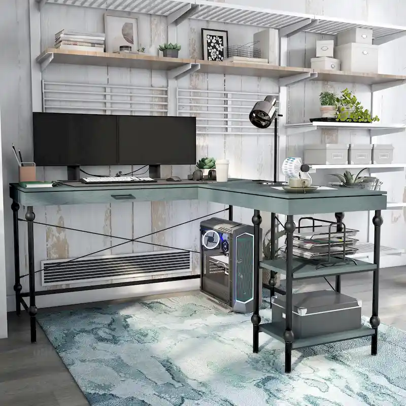 59-Inch Metal L-Shaped Computer Desk (With Usb Ports)