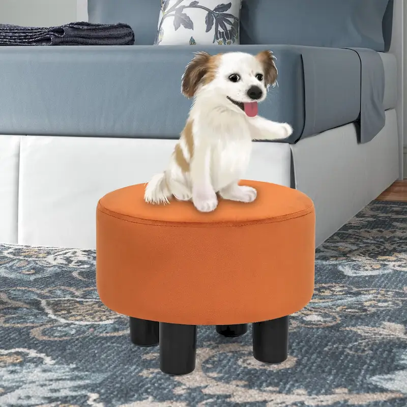 Adeco Round Ottoman Velvet Footrest Stool Modern Padded Seat Footstool