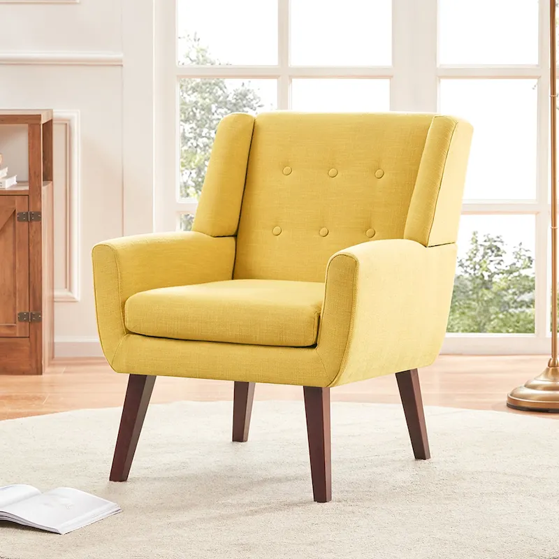 Linen Accent Chair with Tufted Back