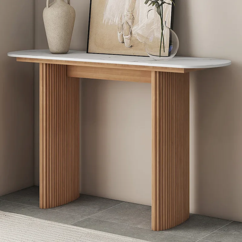 Marble Console Table Entryway Table with Fluted Base