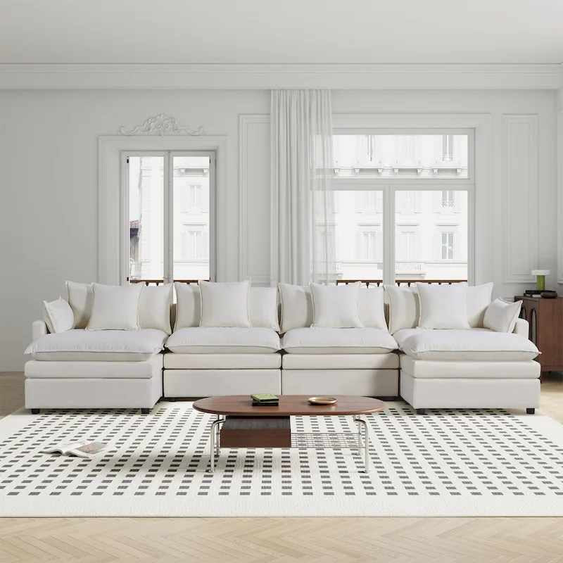 White 142.52  U-Shaped 6-Seater Sectional Sofa