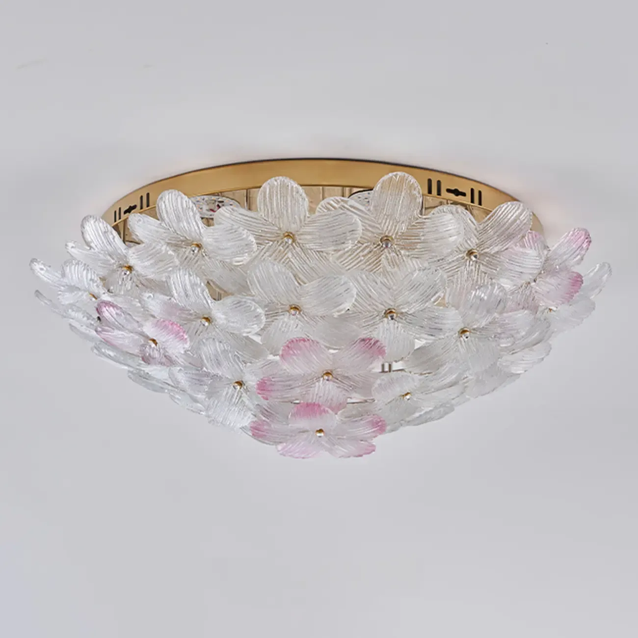 Glass Flower Shape Aureate Stainless Fixture Flush Mount Ceiling Light