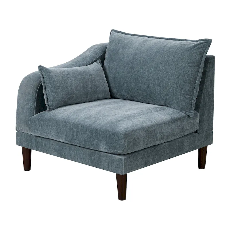 Rio 33 Inch Modular Single Arm Corner Chair, 2 Lumbar Cushions, Slate Blue
