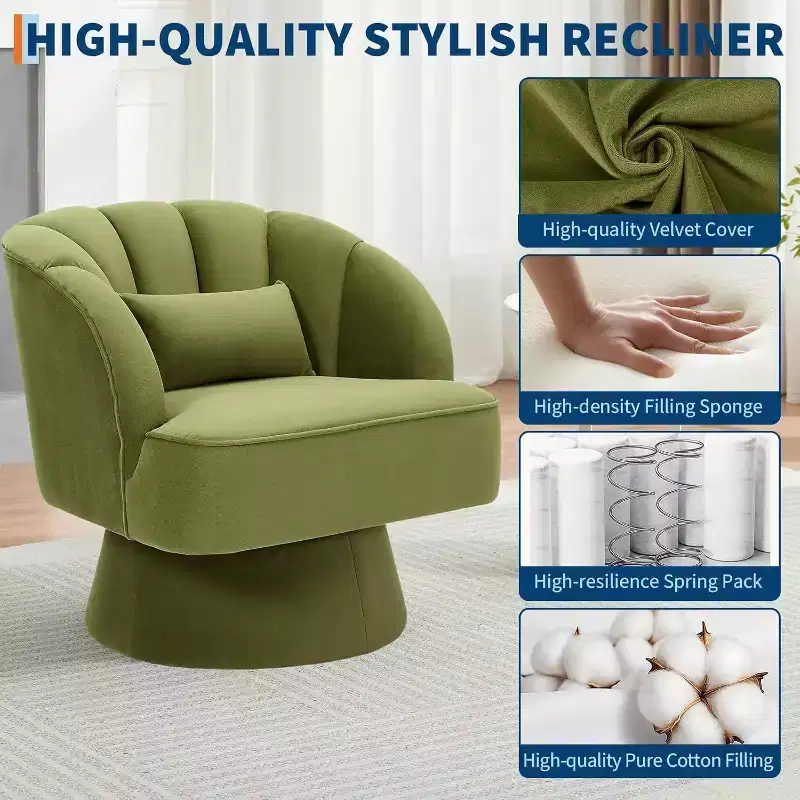 Acekool 360 Swivel Barrel Chair - Plush Teddy Velvet Lounge Chair
