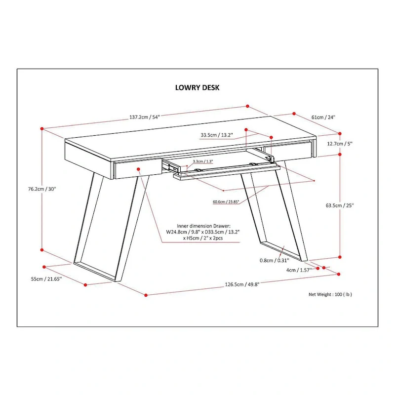WYNDENHALL Mitchell Modern Industrial 54 inch Wide Desk