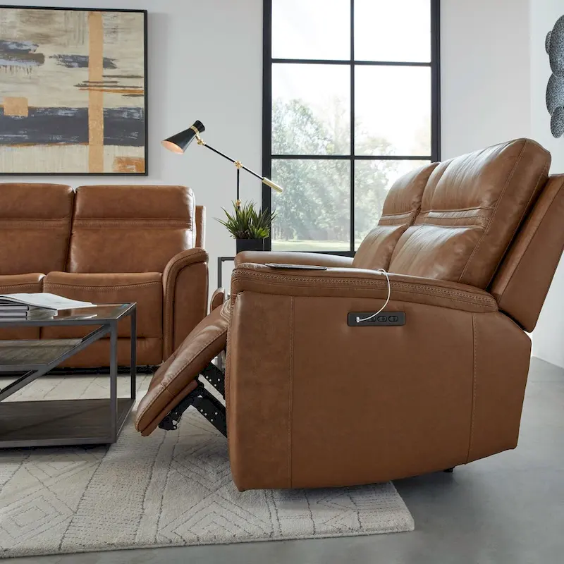 Cooper Leather Dual Power Reclining Loveseat with Console