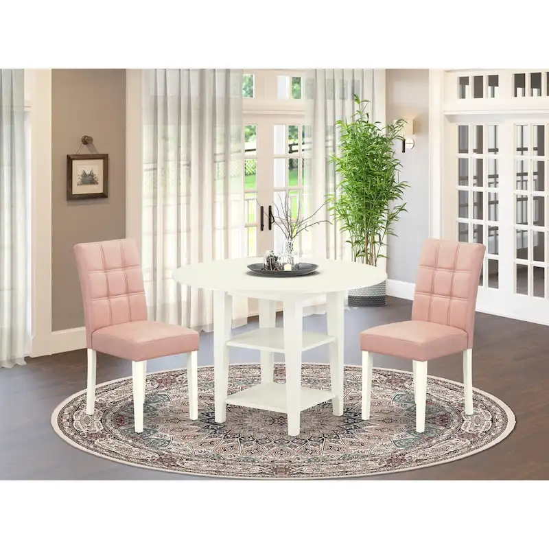 East West Furniture Dining Table Set Contains a Round Dining Table and Chairs, Linen White (Pieces Options)