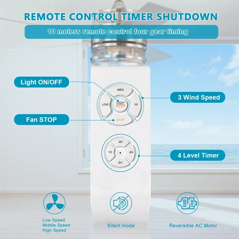 Lighted Ceiling Fan with Remote and Reversible Blades
