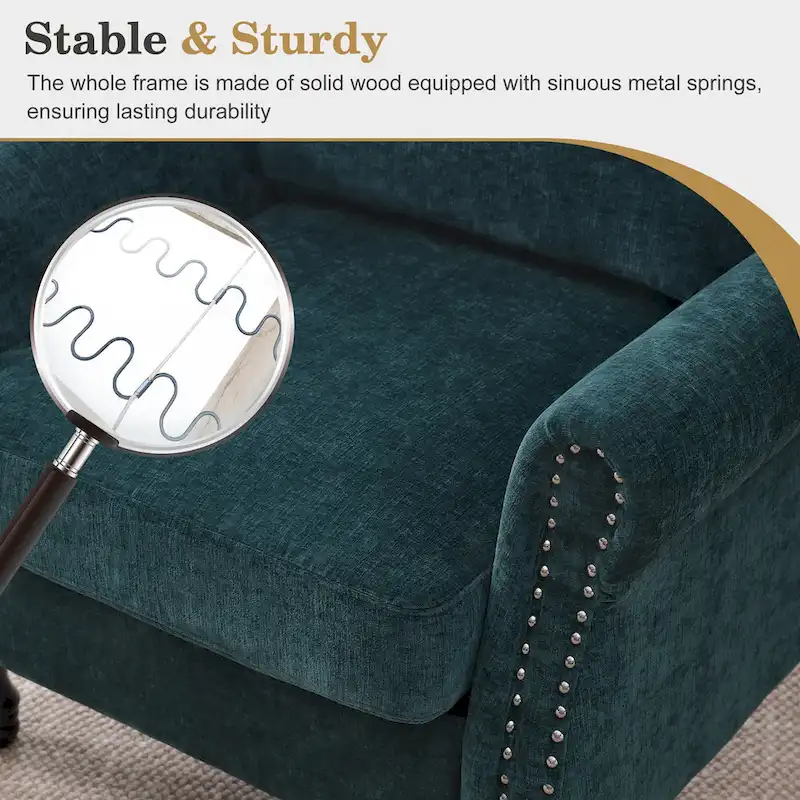 Modern Upholstered Armchair Nailhead Trim Accent Chair with Wood Legs