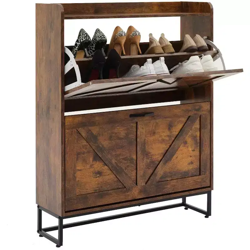 Hyleory Shoe Cabinet Organizers and Storage, Hidden Shoe Rack with 2 Flip Drawers Doors, Tall Narrow Shoe Cabinet,Shoe Organizer for entryway, Hallway