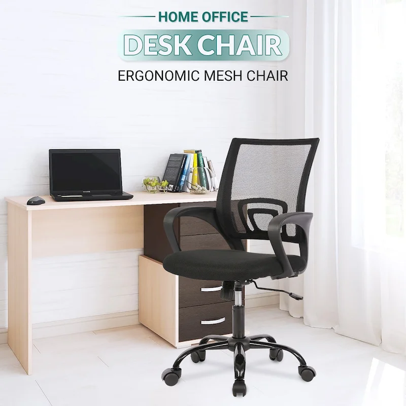 Ergonomic Swivel Office Chair, Black, Mesh Back, Adjustable Height, Seats 1