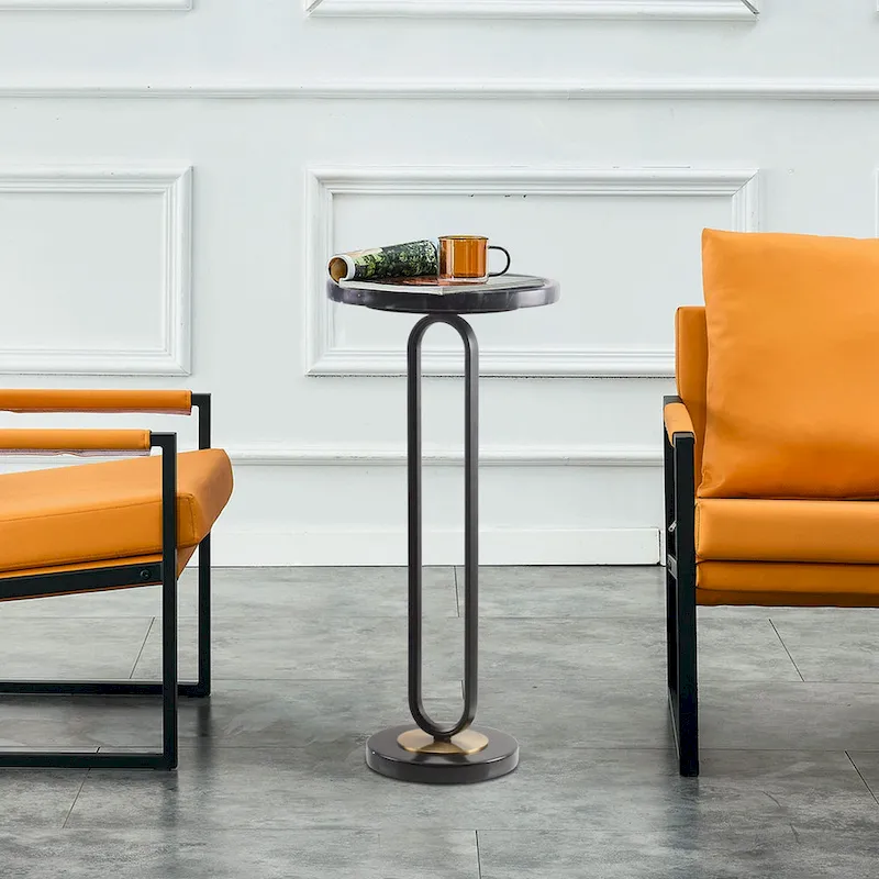 12  Grey Round Marble Metal Marble Pedestal End Table