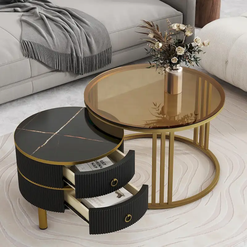 Nesting Coffee Table Set with 2 Drawers