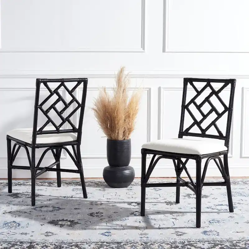 SAFAVIEH Maye Rattan Accent Chair with Cushion (Set of 2) - 18.5  W x 20.9  L x 35.8  H - 19Wx21Dx36H