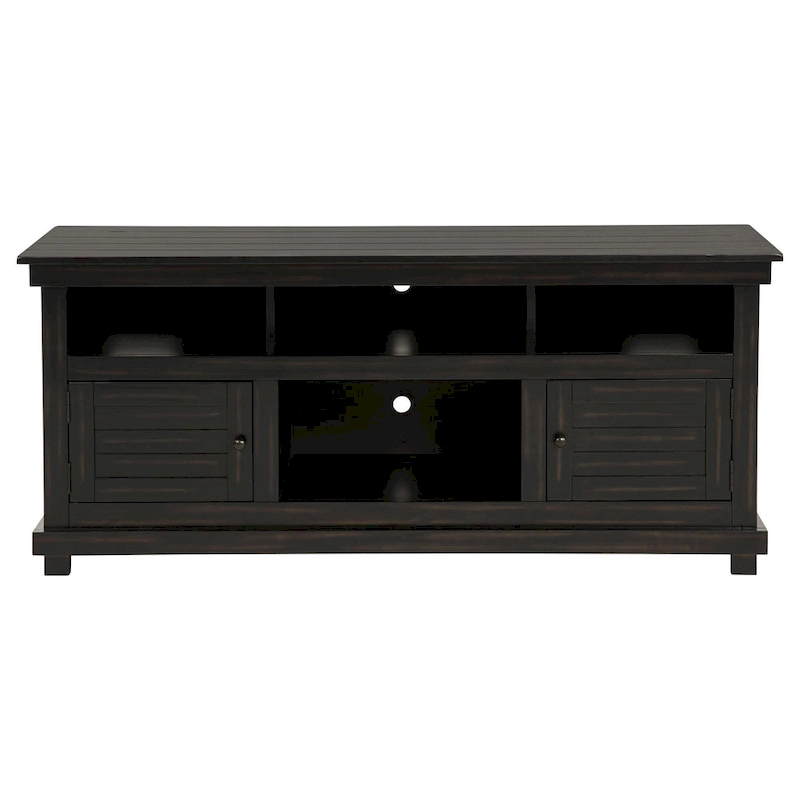 Ayne TV Stand Media Cabinet, 2 Doors and 4 Shelves, Black Wood 60 Inch