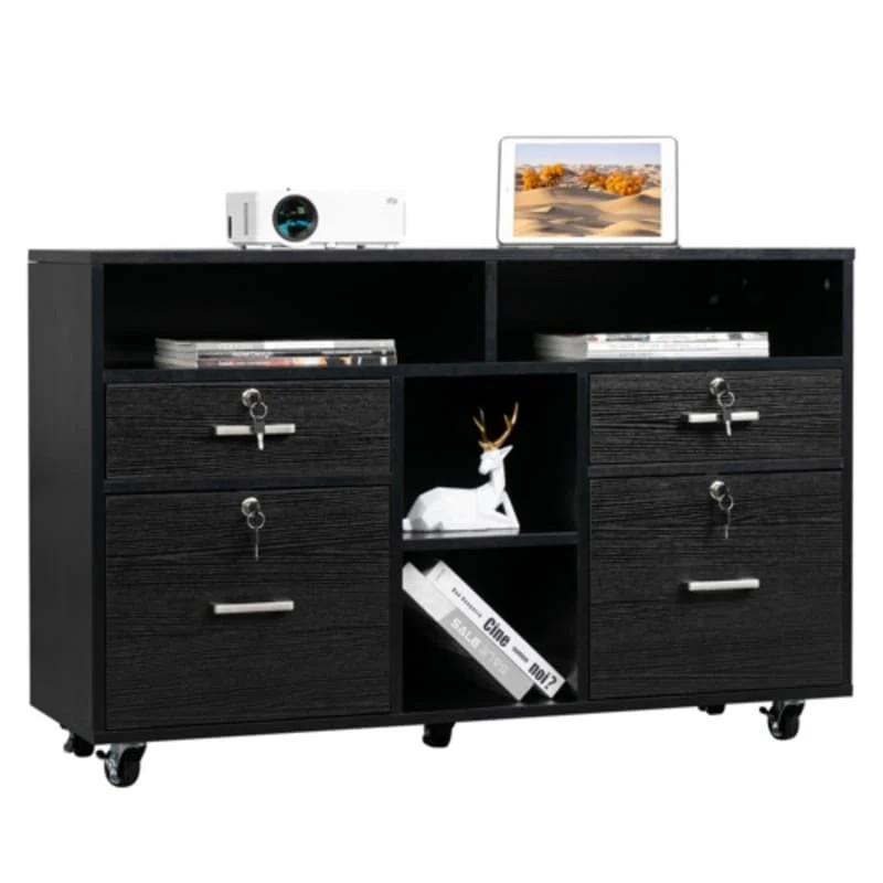 Black Wood Grain 4-drawers Wooden File Cabinet