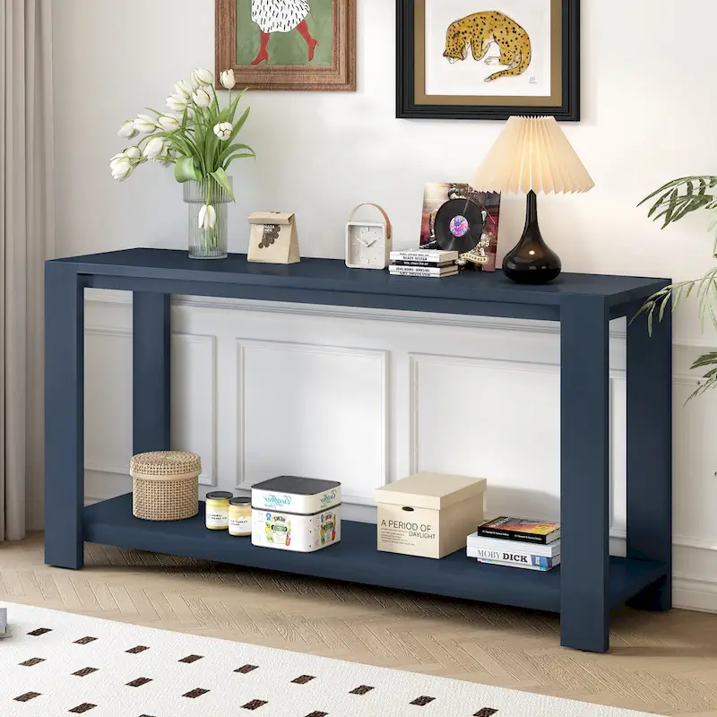 Distinctive Features of a Minimalist Console Table with Bottom Shelf and Four Legs, Suitable for Entryway, Hallway