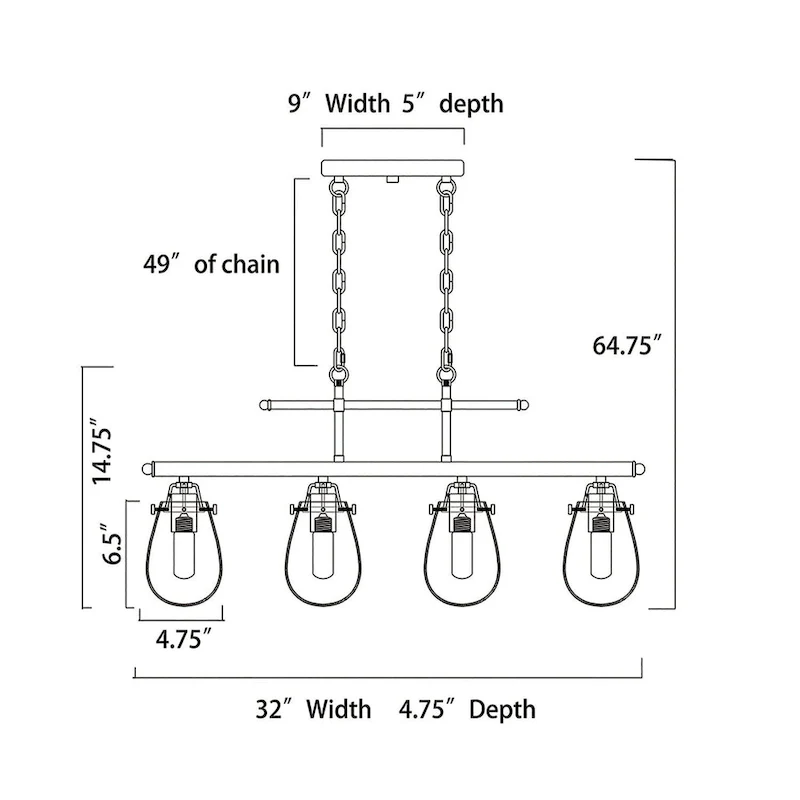 Black and Antique Gold 4- Light Glass Shades Kitchen Island Lighting