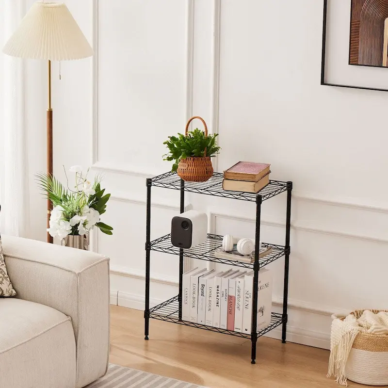 Black 3-Tier Adjustable Metal Wire Storage Shelving Unit