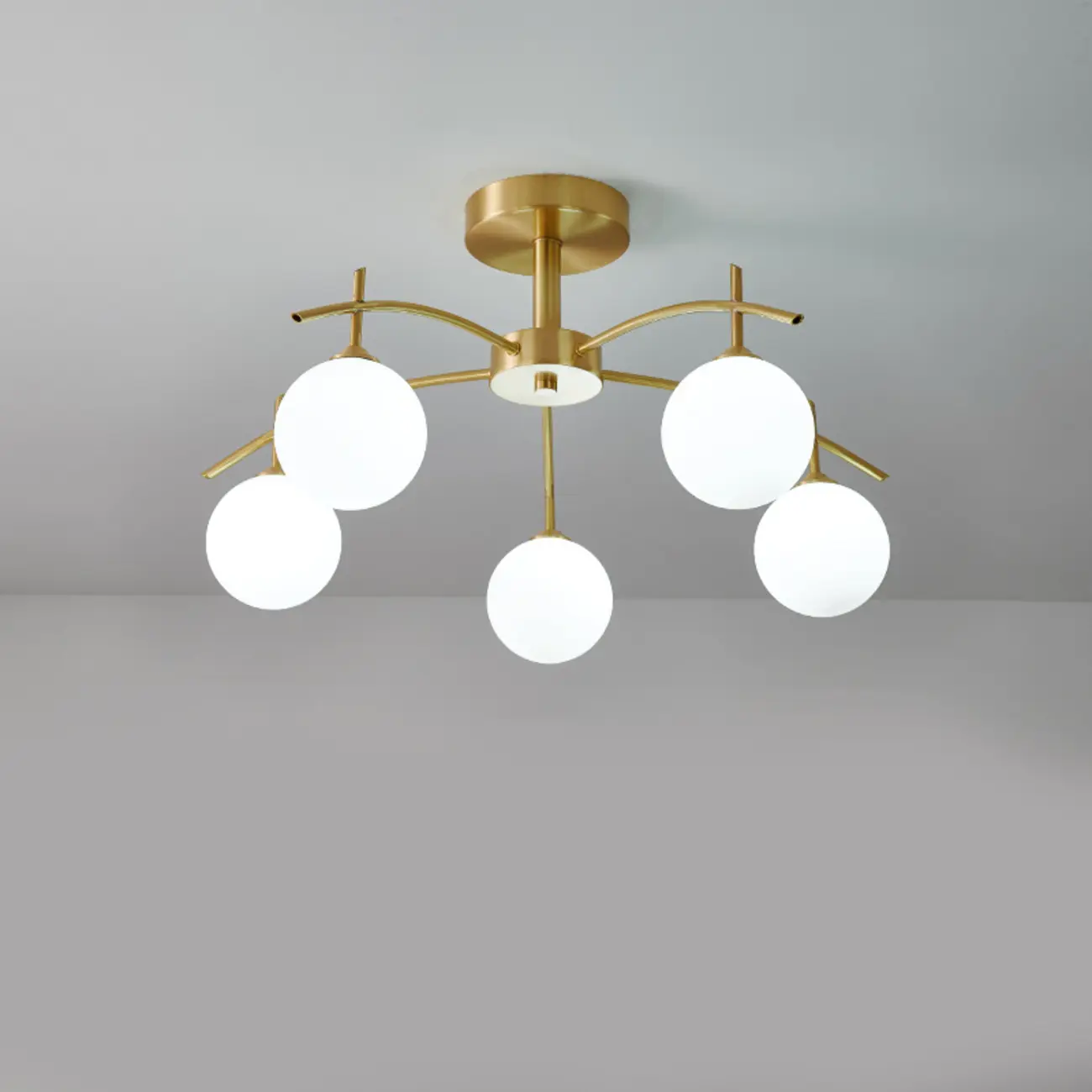 Classic Large Globe Glass Golden Semi Flush Mount Ceiling Light