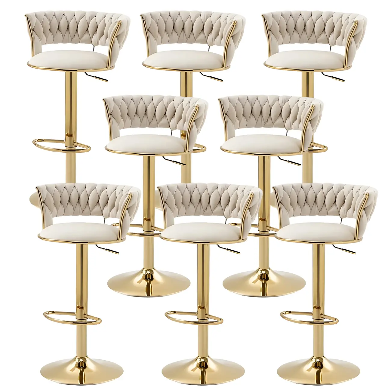 Gold Base Low Back Adjustable Swivel Bar Stool